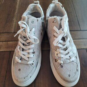 J/Slides NYC Leather Upper High-Top Sneakers With Fur & Silver Accents Size 9